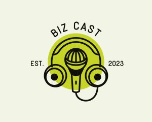 Podcast - Podcaster Mic Headphones logo design