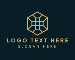 Christian - Golden Hexagon Cross logo design