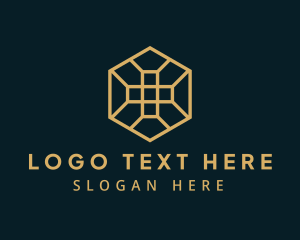 Worship - Golden Hexagon Cross logo design