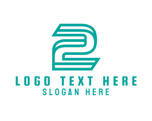 Teal - 3D Outline Number 2 logo design
