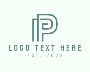 Letter He - Green Monoline Letter P logo design