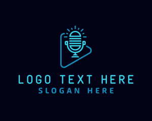 Radio - Microphone Play Podcast logo design