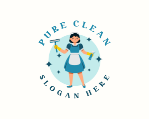 Housekeeper Cleaning Lady logo design