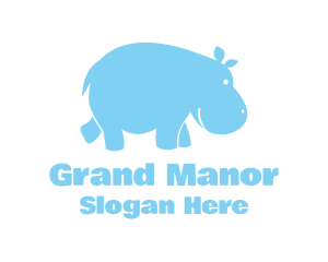 Blue Hippo Animal logo design