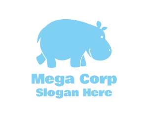 Blue Hippo Animal logo design