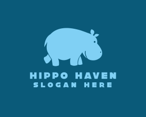 Blue Hippo Animal logo design