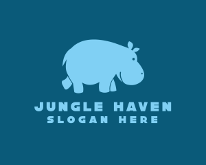 Blue Hippo Animal logo design