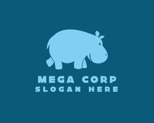 Blue Hippo Animal logo design