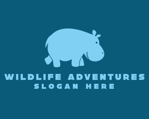 Blue Hippo Animal logo design