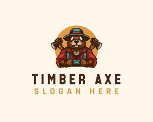 Lumberjack Beaver Axe logo design