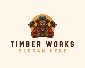 Lumberjack Beaver Axe logo design