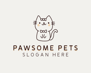 Pet Cat Bowtie logo design