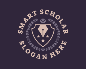 Student - Wreath Shield Pen Education logo design