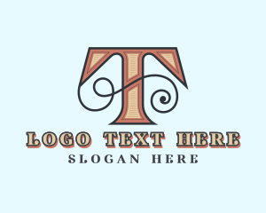 Interior Design - Retro Decorative Letter T logo design