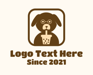 Boba Tea Shop - Milk Tea Puppy Dog logo design
