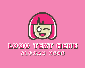 Wink - Cute Cartoon Girl logo design