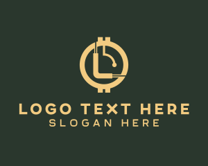 Blockchain - Gold Cryptocurrency Letter L logo design