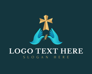 Catholic - Cross Hand Dove logo design