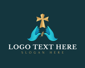 Religious - Cross Hand Dove logo design