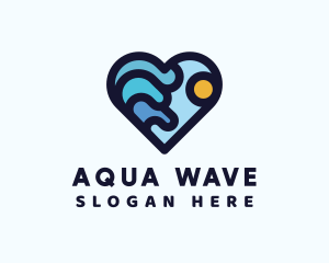 Summer Beach Waves Heart logo design