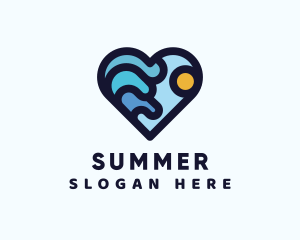 Summer Beach Waves Heart logo design