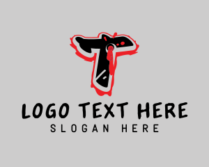 Rap Label - Splatter Graffiti Letter T logo design