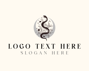 Slithering - Boho Floral Snake logo design