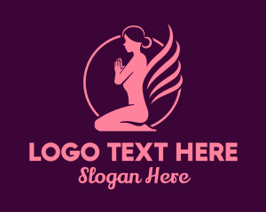 Woman - Kneeling Yoga Woman logo design