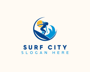 Surfer Sea Wave logo design