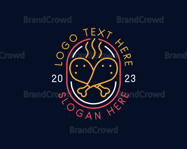 Neon Sign Chicken Restaurant Logo