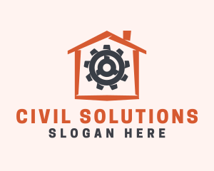 Civil - Residential House Gear logo design