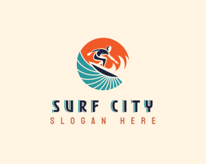 Surfer Beach Wave logo design