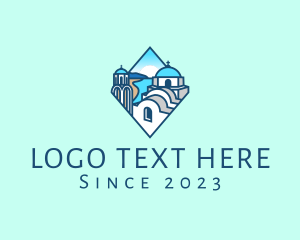 Travel Guide - Santorini Greek Island logo design