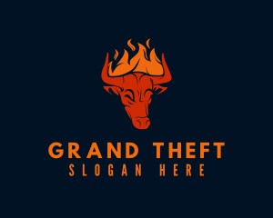 Hunting - Flaming Bull Horns logo design