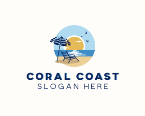 Beach Umbrella Sea Travel logo design