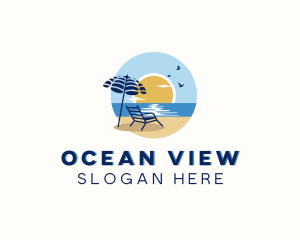 Beach Umbrella Sea Travel logo design