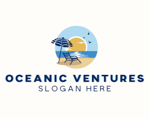 Beach Umbrella Sea Travel logo design