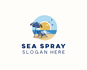 Beach Umbrella Sea Travel logo design