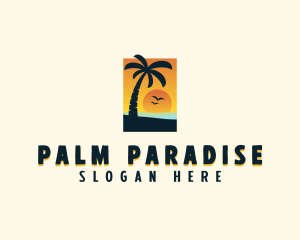 Palm Tree Beach Vacation logo design