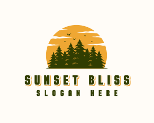 Sunset - Sunset Forest Tree logo design