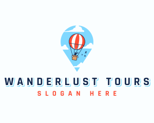 Travel Pin Hot Air Balloon logo design