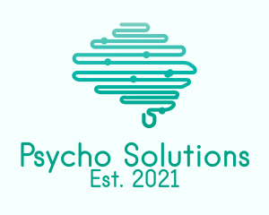 Psycho - Green Outline Brain logo design