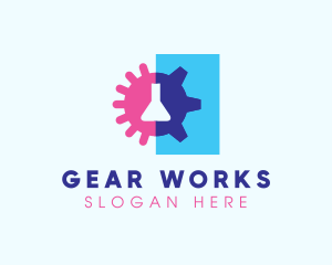 Flask Germ Cogwheel logo design