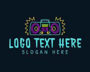 Podcast - Neon Loud Boombox logo design