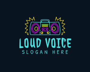 Neon Loud Boombox logo design