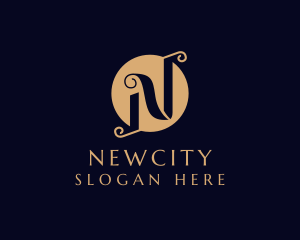 Luxury Scroll Swirl Letter N logo design