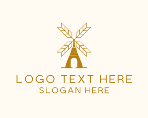 Wheat Farm - Windmill Wheat Grain logo design