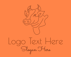 Cattle Farm - Cow Head Monoline logo design