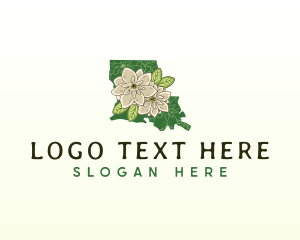 Map - Louisiana Magnolia Flower logo design