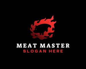 Pig Pork BBQ Flame logo design